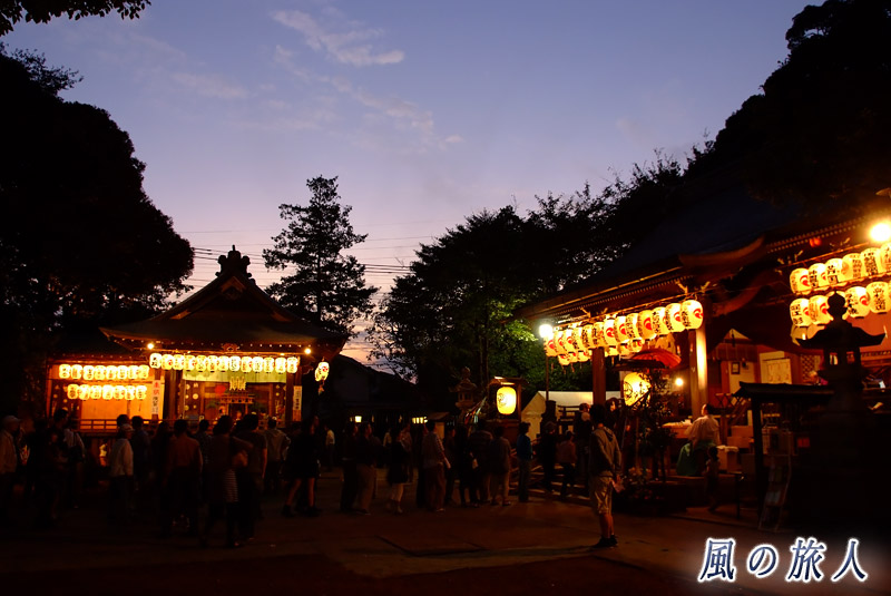 太子堂八幡神社祭礼　提灯の灯る境内の写真