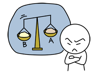 選択で悩むイメージ（＊イラスト：poosanさん）