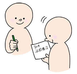 筆談するイメージ（＊イラスト：たまご商店さん）