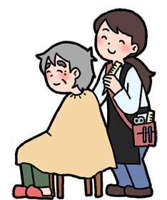 散髪屋のイメージ（＊イラスト：ありなか本舗さん）