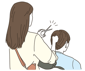 散髪してもらうイメージ（＊イラスト：こうまるさん）