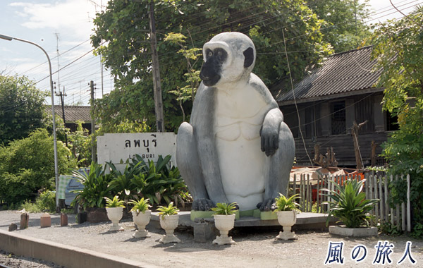 タイ　ロッブリー駅の猿の像の写真