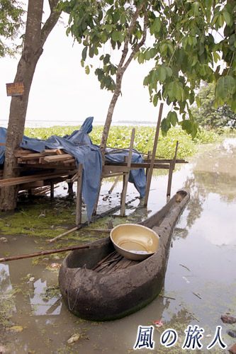 カンボジア　柄杓型の小舟の写真