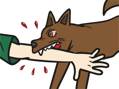 犬にかまれるイメージ（＊イラスト：まさぷすさん）