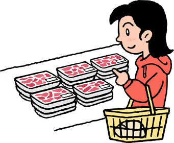 スーパーのパック肉のイメージ（＊イラスト：taresan917さん）