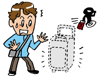 置き引きのイメージ（＊イラスト：asakuracさん）