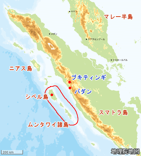 インドネシア　スマトラ島、シベル島の地図