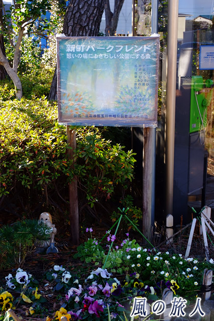 世田谷新町公園　花壇とボランティア団体の紹介板を写した写真