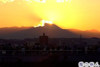 成城富士見橋のダイヤモンド富士の写真