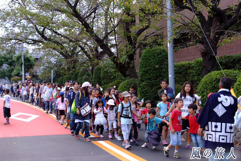 粕谷八幡神社の秋祭り　太鼓車の列の写真