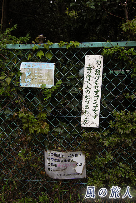 玉川台自然観察林　ゴミ捨て禁止の看板の写真