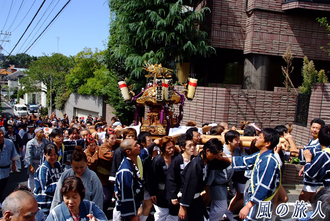 若林稲荷神社の神輿渡御2009年　坂を進む神輿の写真