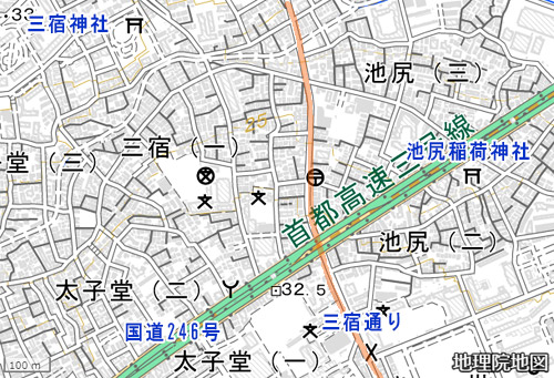 三宿周辺の地図（国土地理院）