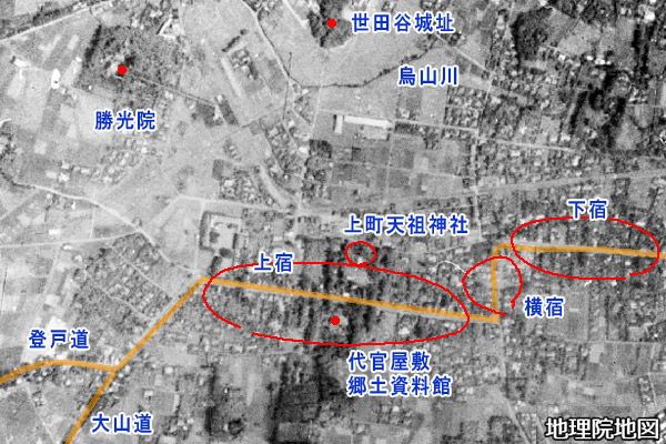 1940年頃のボロ市通り周辺の航空写真（国土地理院）