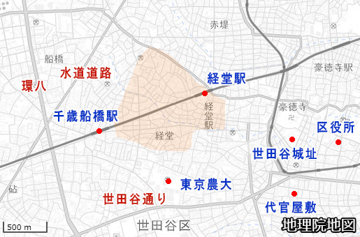 経堂周辺の地図（国土地理院）