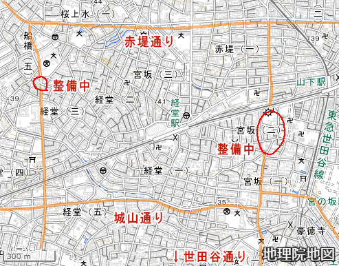 経堂周辺の地図（国土地理院）