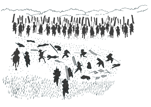 戦のイメージ（＊イラスト：描き太さん）