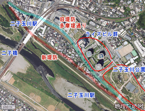 2017年の二子玉川周辺の航空写真（国土地理院）