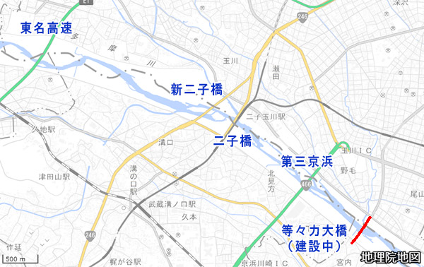 多摩川流域の地図（国土地理院）