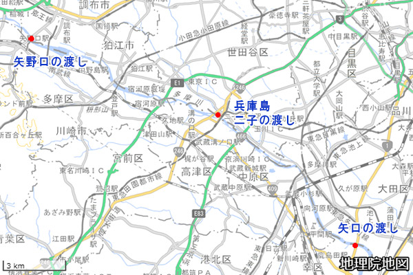 多摩川流域の地図（国土地理院）